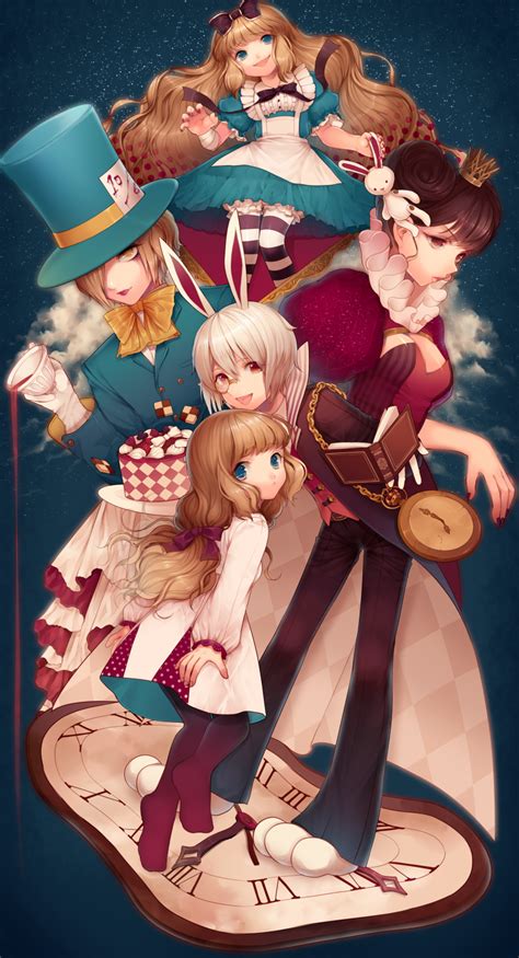 Alice White Rabbit And Mad Hatter Alice In Wonderland Drawn By Momoshiki Tsubaki Danbooru