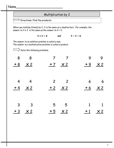 Multiply By 2 Numbers Worksheet