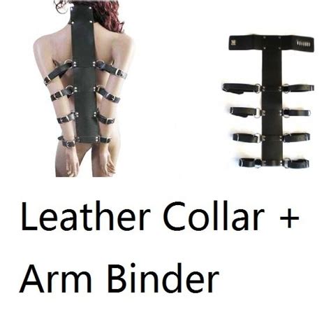 Sex Bondage Leather Neck Posture Collar To Arm Wrist Binder Lockable Restraint Belt Arm Binder