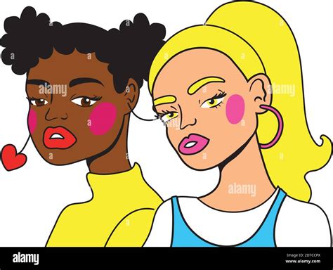 Afro And Blond Girls Couple Fashion Pop Art Style Vector Illustration Design Stock Vector Image