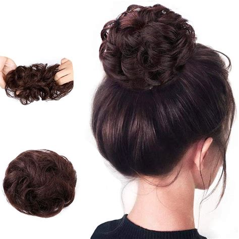 Human Hair Bun Extensions Wavy Curly Messy Donut Chignons Hair Piece