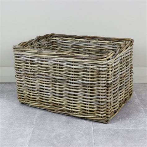 Grey And Buff Rattan Rectangular Storage Basket The Basket Company