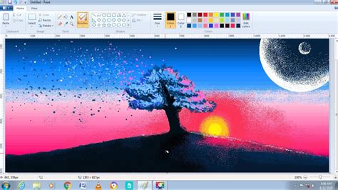 How To Draw Beautiful Sunset Scenery Microsoft Paint Tutorial Ms