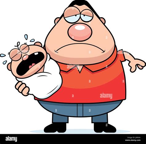 A Cartoon Illustration Of A Dad With A Crying Baby Looking Tired Stock