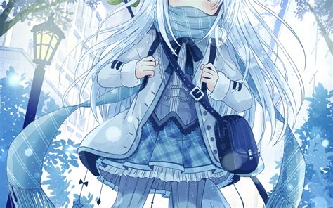Download 2560x1600 Anime Girl White Hair Animal Ears Winter Snow