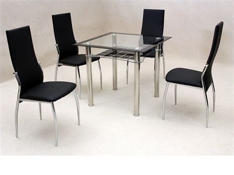 Square glass dining table for 4. Small square clear & black glass dining table and 4 chairs