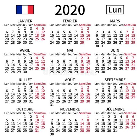 French Calendar 2020 Monday Stock Vector Illustration Of Monday