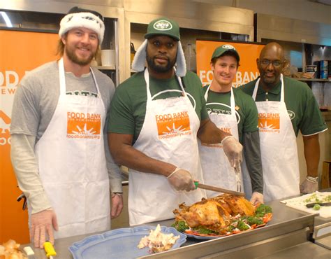 Each thanksgiving and christmas 100's of turkeys with all the trimmings are distributed to families in need. New York Jets tackle hunger with Food Bank for New York ...