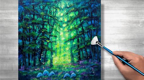 Fireflies Forest Painting Acrylic Painting Tutorial Step By Step