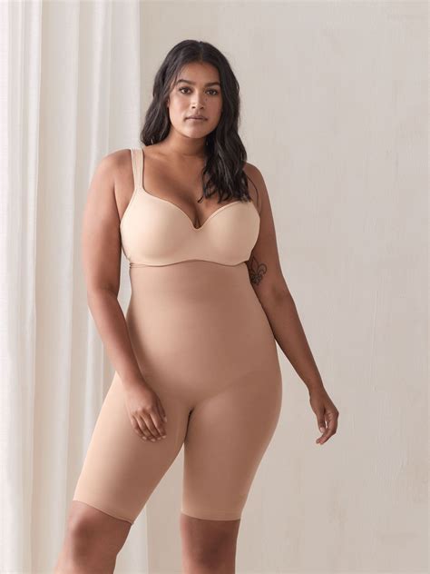 Body Wrap Plus Size Mid Thigh High Waist Panty Brief Control Top Shapewear Women Black And Beige