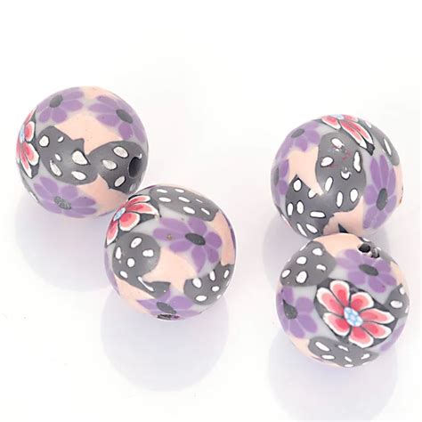 buy 20 pcs 12mm handmade multi flower purple polymer clay round spacer fimo