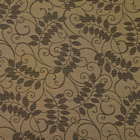 Beige And Black Scroll Vine Foliage Modern Damask Upholstery Fabric