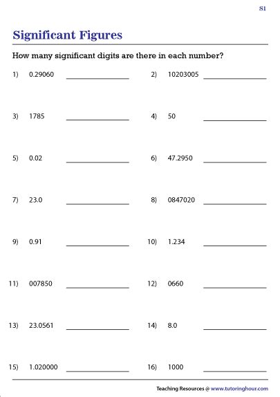 Significant Figures Worksheets