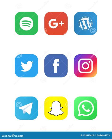 Collection Of Social Media Icons Printed On White Paper Editorial Stock