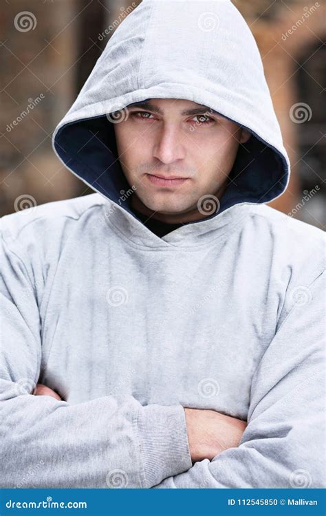 Portrait Of A Man In A Hood Stock Photo Image Of Clothes People