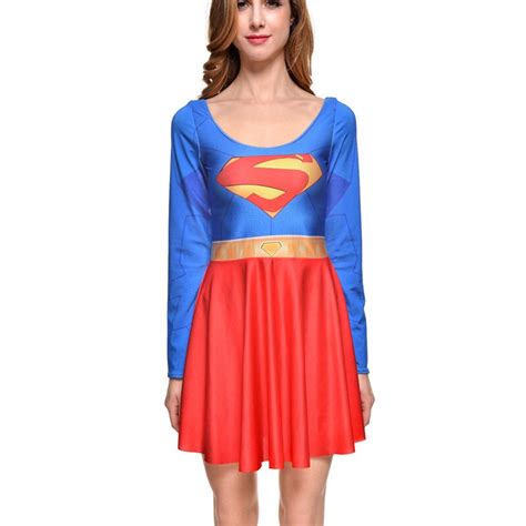 Adult Supergirl Costume Dress Dc Comics Spandex Long Sleeve Women