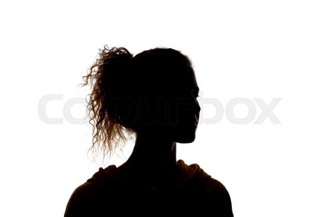 Silhouette Of Curly Girl With Ponytail Isolated On White Stock Image