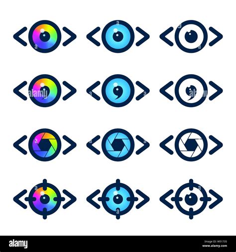 Vision Icons With Shutter And Target Symbols Media Vector Icons Stock