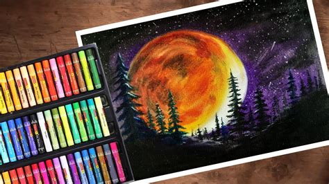 Night Scenery Moon Oil Pastel Drawing Time Lapse Video Youtube