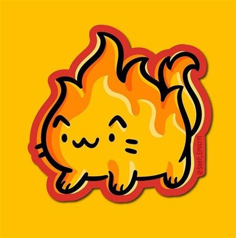 Flame Cat Sticker Weatherproof Vinyl Sticker Cute Fire Sticker Kawaii