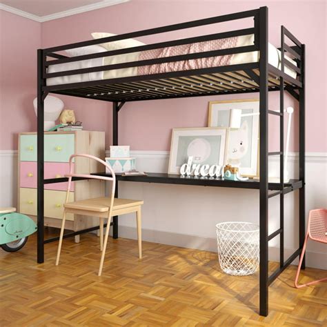 Dhp Miles Metal Twin Loft Bed With Desk Black