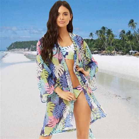Buy Print Chiffon Beach Cover Up Tunics For Beach Long Kaftan Bikini Cover Up Robe De Plage
