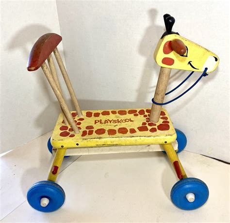 Vintage Playskool Giraffe Tyke Bicycle Ride On Wooden Scooter Riding