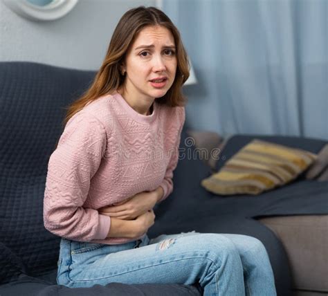 Young Woman Suffering From Abdominal Pain Stock Image Image Of