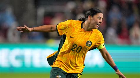 Sam Kerr Of The Matildas Lifts Up The Trophy And Celebrates The Win