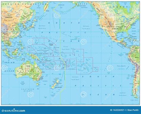 Mapa Físico Del Océano Pacífico Sin Batimetría Ilustración Del Vector