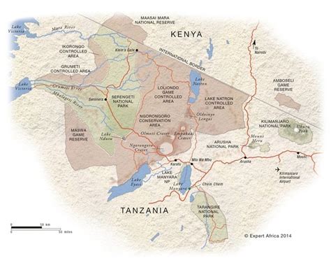 Northern Tanzania Map Showing Its National Parks Game Reserves
