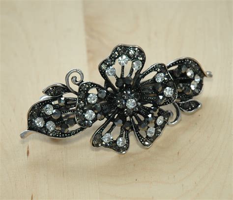 Grey White Rhinestone Flower Barrettes Hair Clips On Luulla