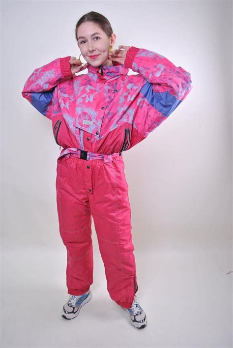 Vintage Pink Floral Ski Suit Woman Retro One Piece Snowsuit Etsy