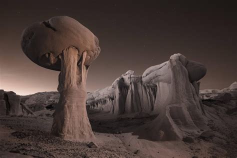 An Infrared Image At Dusk Of Clay Rock Formations In Ah Shi Sle Pah