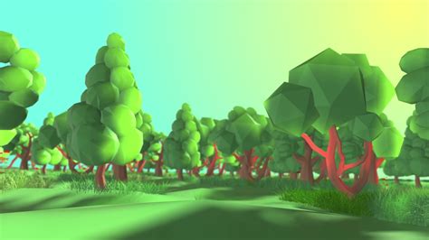 Outdoor Nature Environment Low Poly Concept 3d Render Green Forest