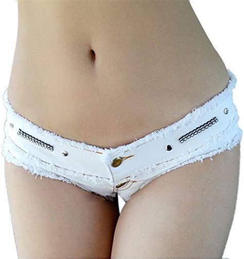 Jltph Sexy Thong Jeans Triangle Low Waist Denim Short Mini Shorts Hot Pants White Uk