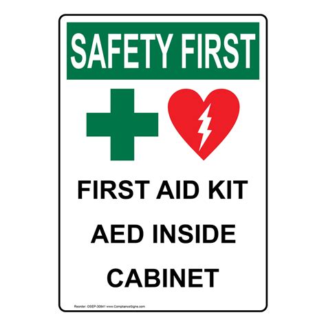 Vertical First Aid Kit Aed Sign Osha Safety First