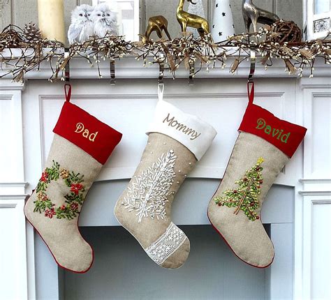 Embroidered Christmas Stockings Heirloom Faux Burlap Designer