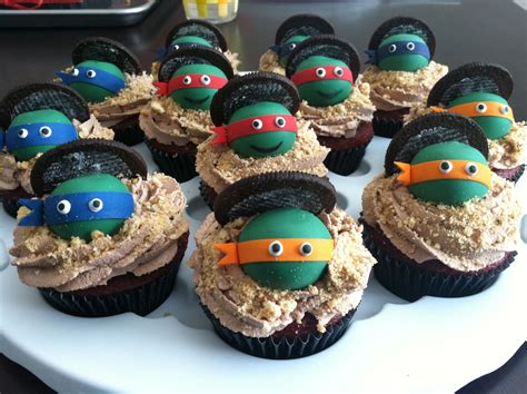Teenage Mutant Ninja Turtle Cupcakes With Small Cake Pop Balls As A Topping