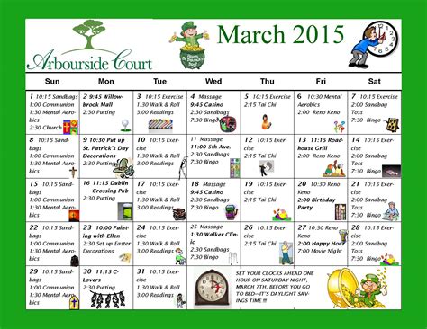 March 2015 Activity Schedule Arbourside Court
