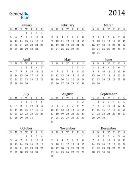 2014 Calendar Pdf Word Excel