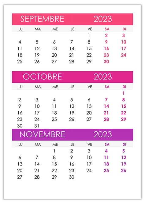Calendrier Septembre Octobre Novembre 2023 Calendriersu
