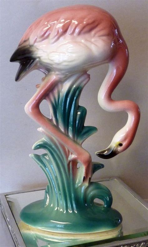 Vintage Ceramic Pink Flamingo Figurine Head Down Flamingo
