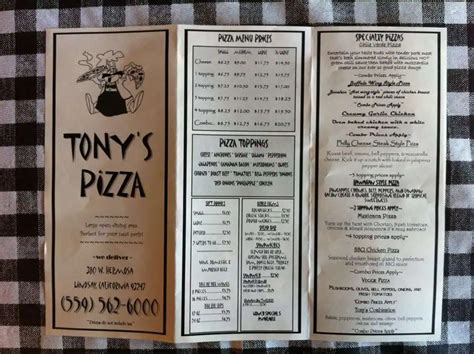 Menu At Tonys Pizza Lindsay Pizzeria Lindsay
