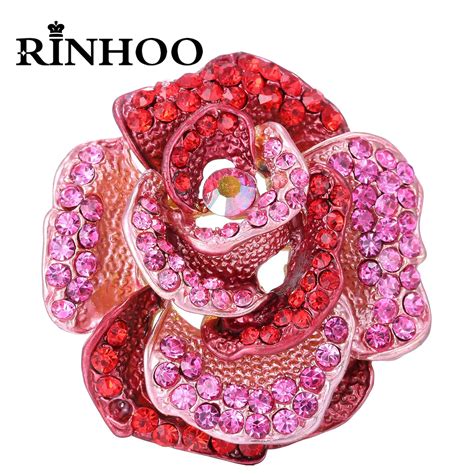 Rinhoo Rhinestone Large Rose Flower Brooch For Women Fashion Elegant Bouquet Wreath Plant Pins
