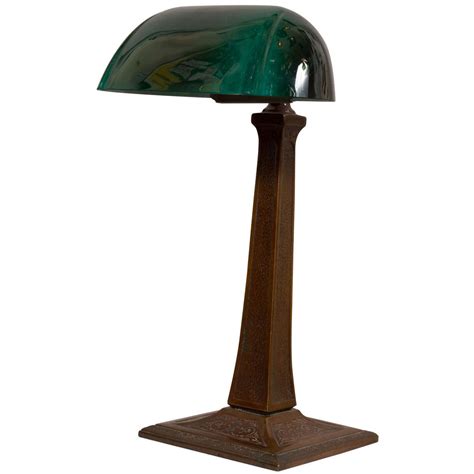 Executive banker's green glass shade desk lamp with antique nickel base: Banker's Desk Lamp with Green Shade by Aladdin at 1stdibs