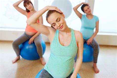 pregnant women training with exercise balls in gym stock image image of exercise fitball