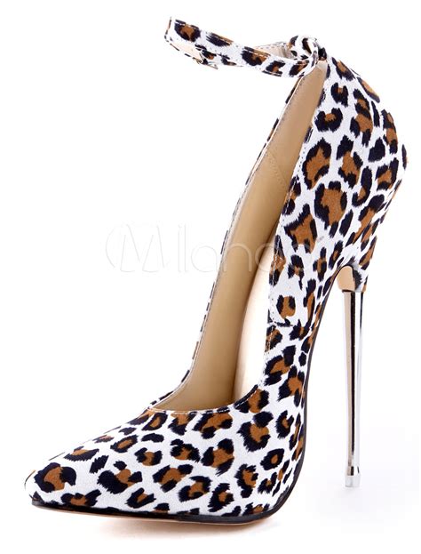 White Leopard Print Pointed Toe Cloth Stiletto Heels
