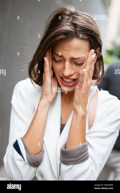 Lonely Woman Suffering From Depression Sadness Stress Outdoor Stock