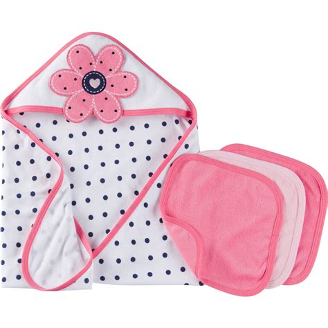 Gerber Newborn Baby Girl Towel And Washcloths Bath Essentials 4 Piece